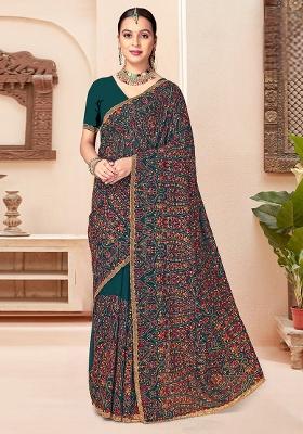 Morpeach Embroidery Georgette Saree Set