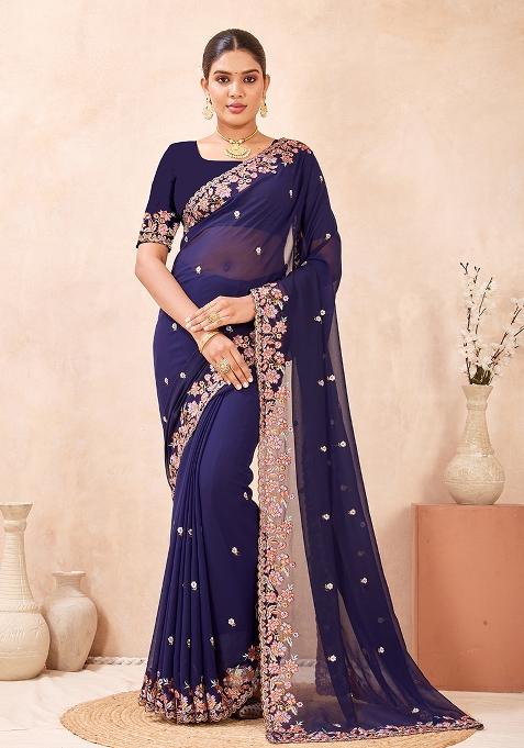 Nevi Embroidery Georgette Saree Set