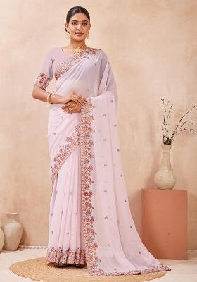 Lavnder Embroidery Georgette Saree Set