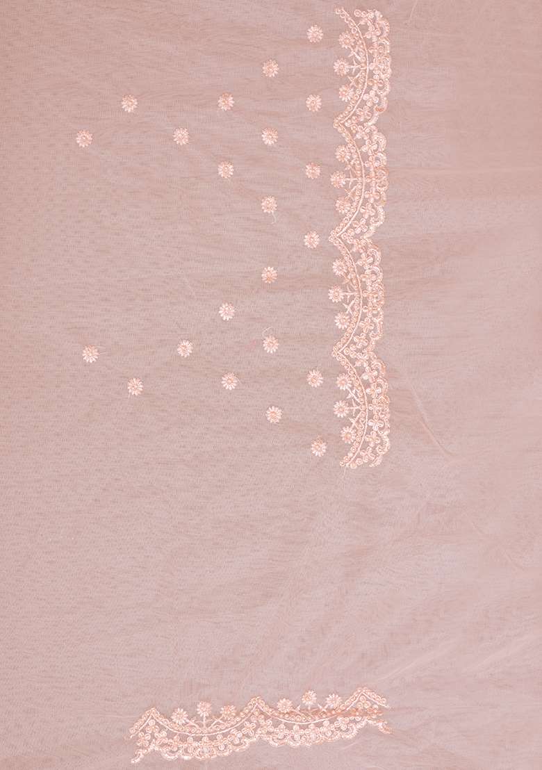 Dusty Peach Net Saree Set with Embroidery for Diwali | Wedding & Festive Wear - Indya