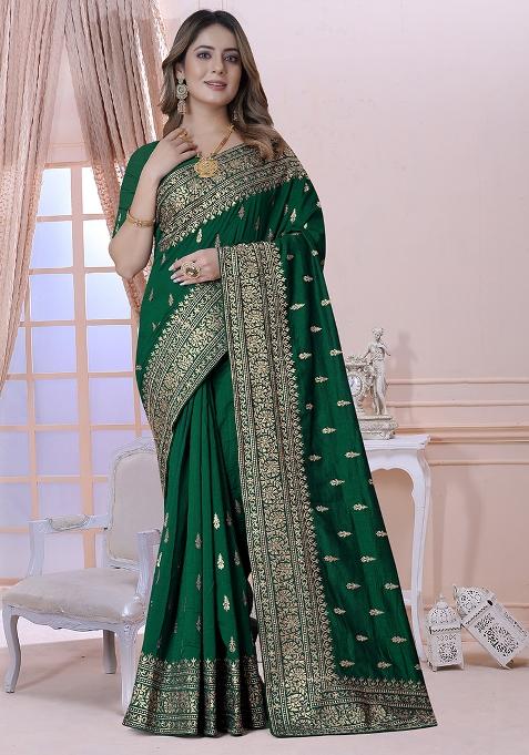 Botal Green Embroidery Silk Saree Set