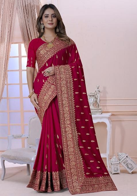 Rani Embroidery Silk Saree Set
