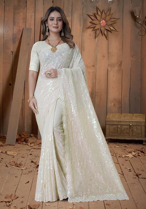 Lemon Yellow Embroidery Georgette Saree Set