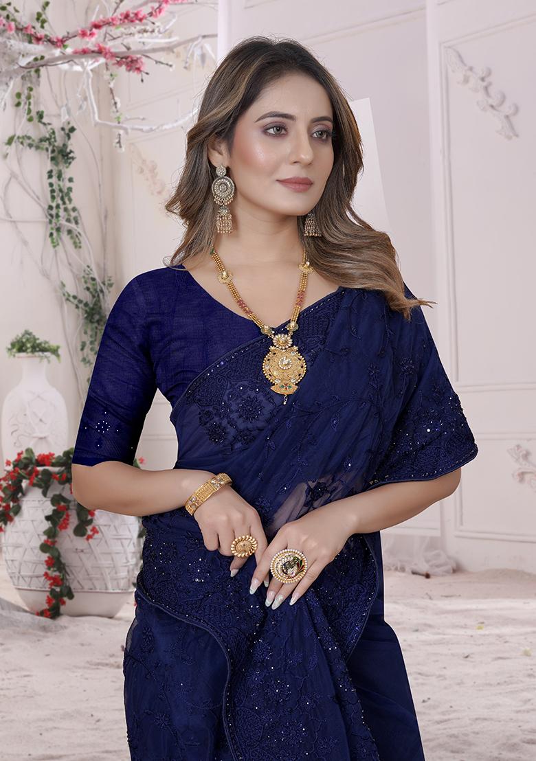 Nevi Embroidery Net Saree Set - Indya