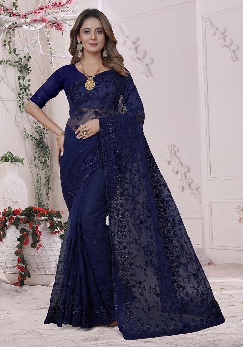 Nevi Embroidery Net Saree Set