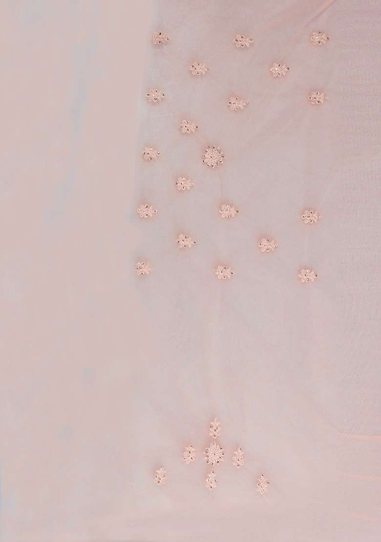 Dusty Peach Net Saree Set with Embroidery for Diwali | Wedding & Festive Wear - Indya