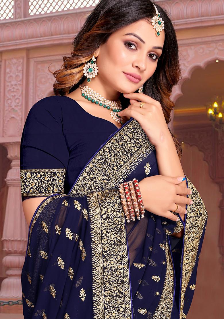 Nevi Embroidery Georgette Saree Set - Indya