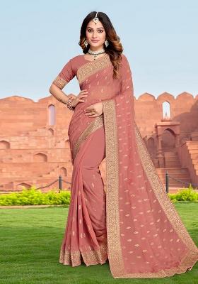Dusty Rose Embroidery Georgette Saree Set
