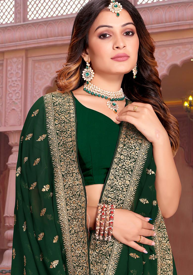 Botel Green Embroidery Georgette Saree Set - Indya
