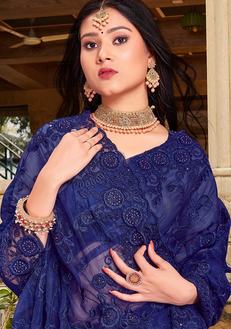 Nevi Embroidery Net Saree Set - Indya