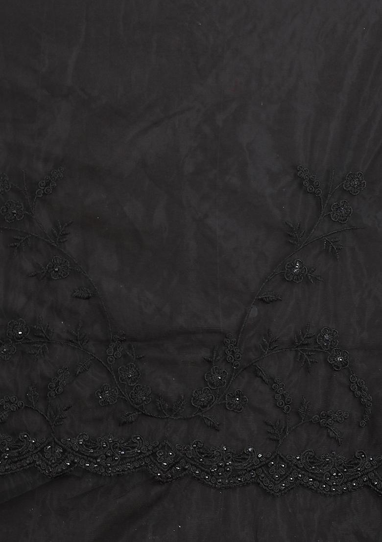 Black Embroidery Net Saree Set - Indya