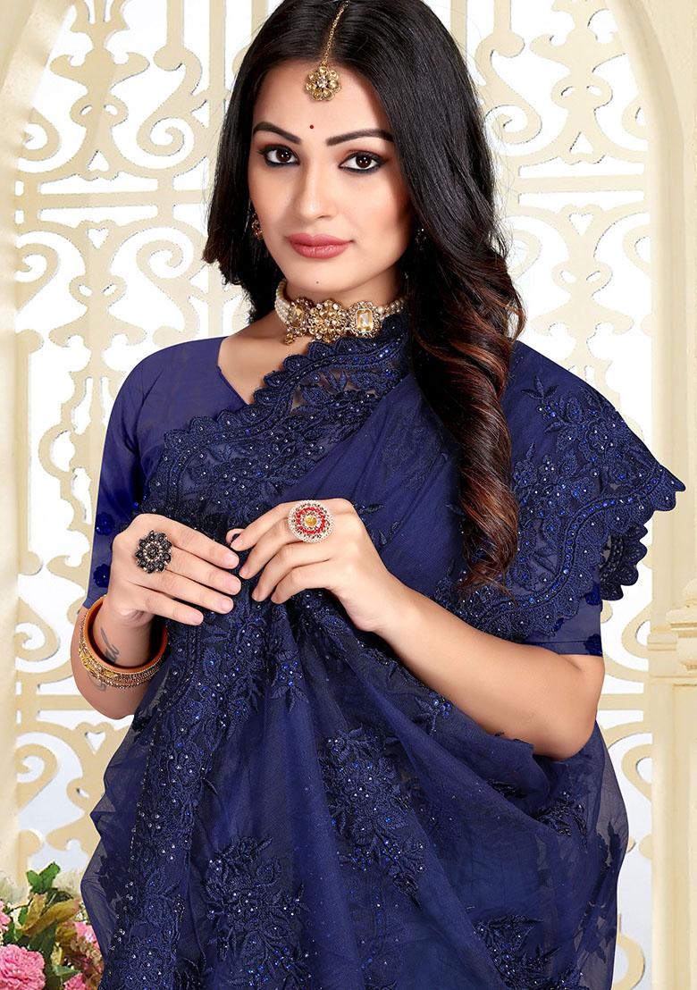Nevi Embroidery Net Saree Set - Indya