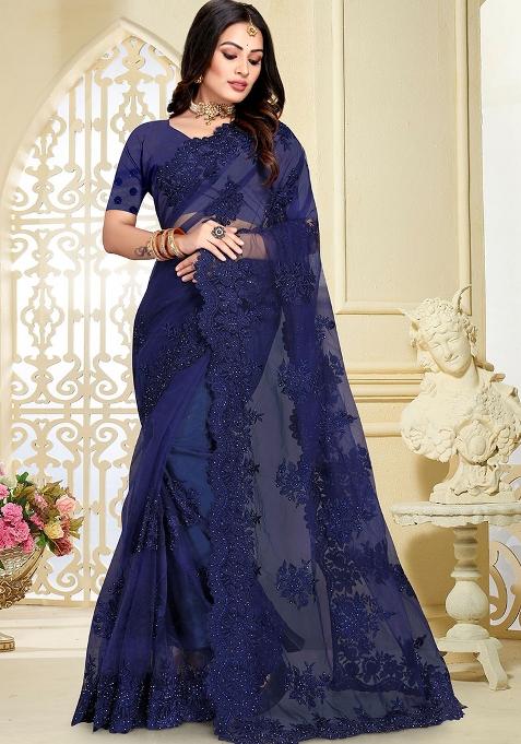 Nevi Embroidery Net Saree Set