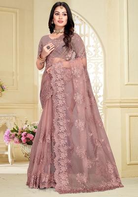 Mouse Embroidery Net Saree Set