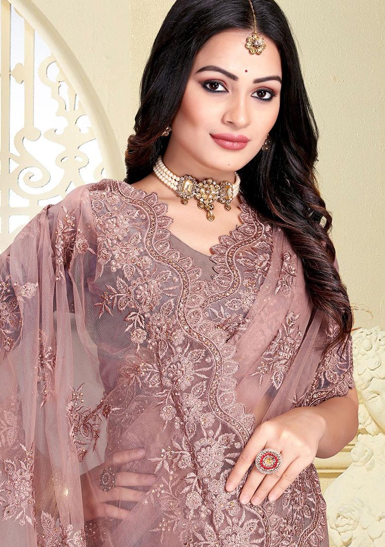 Mouse Embroidery Net Saree Set - Indya