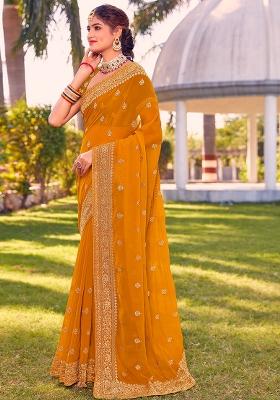 Mustrad Embroidery Georgette Saree Set