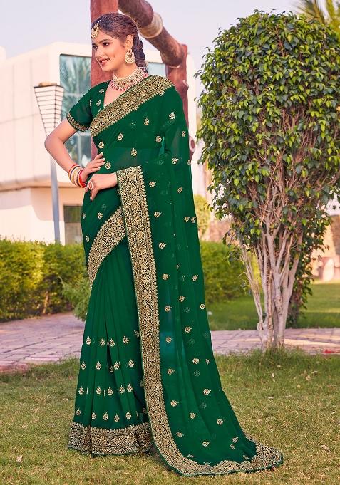 Botel Green Embroidery Georgette Saree Set