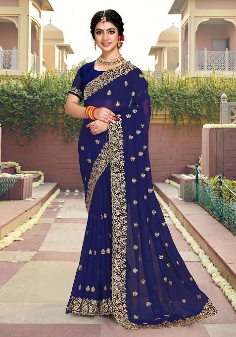 Nevi Embroidery Georgette Saree Set
