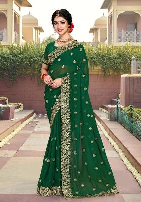 Botel Green Embroidery Georgette Saree Set