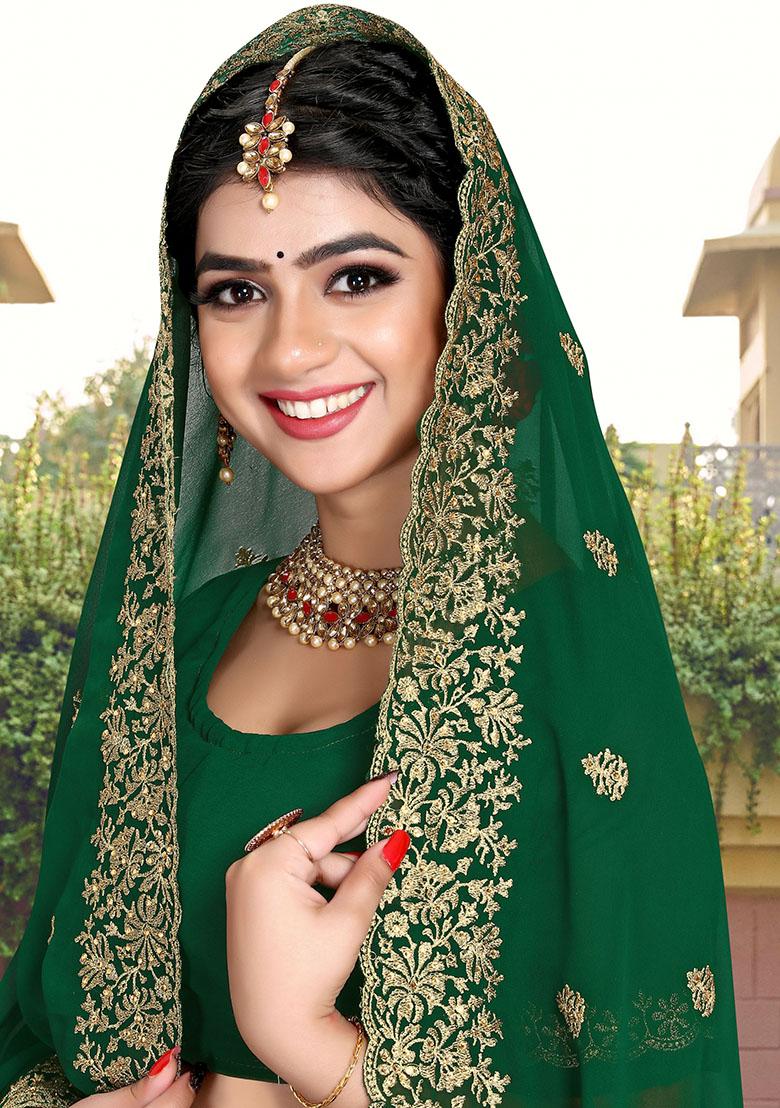 Botel Green Embroidery Georgette Saree Set - Indya