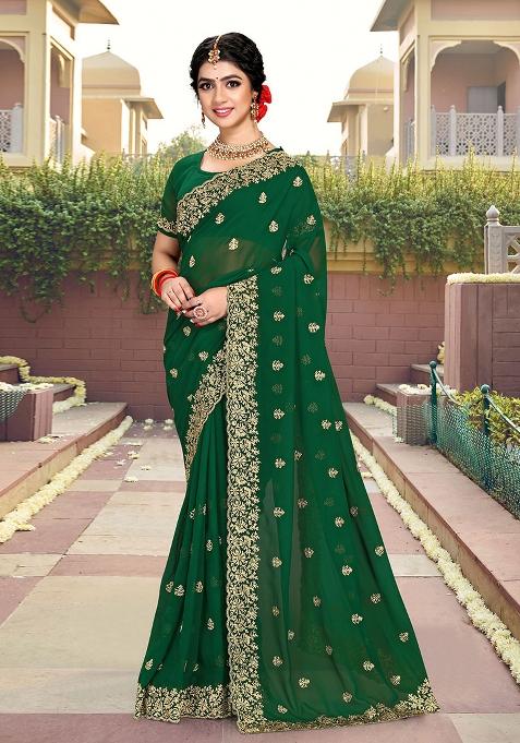 Botel Green Embroidery Georgette Saree Set