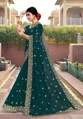 Morpeach Embroidery Georgette Saree Set