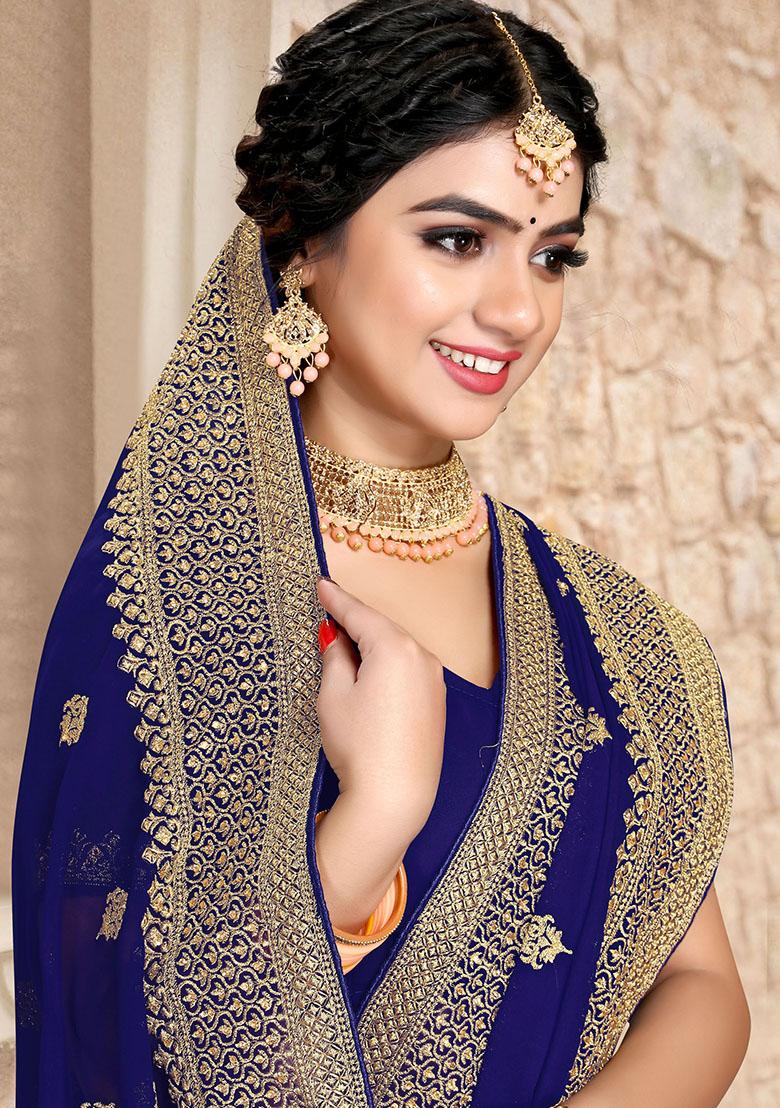 Nevi Embroidery Georgette Saree Set - Indya