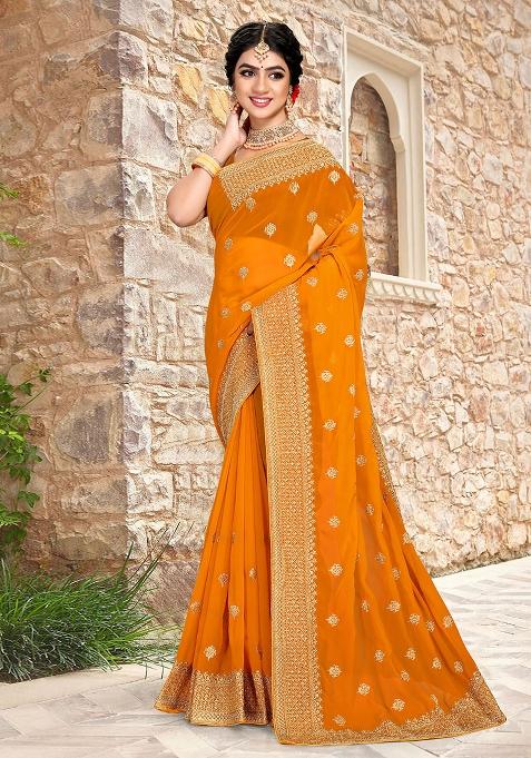 Mustrad Embroidery Georgette Saree Set