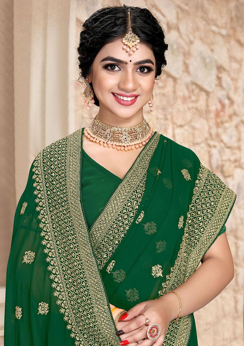 Botel Green Embroidery Georgette Saree Set - Indya