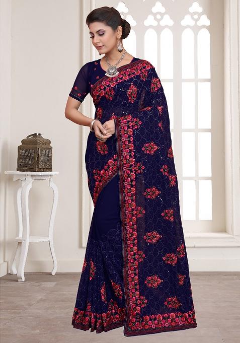 Nevi Embroidery Georgette Saree Set