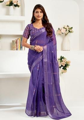 Purple Geomatric Linen Saree Set
