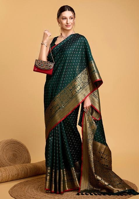 Green Zari Work Silk Saree Set