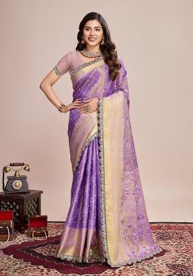 Lavender Zari Work Silk Saree Set