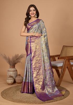 Lavender Zari Work Silk Saree Set