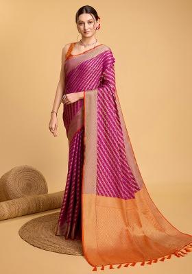Rani Pink Patola Weaving Silk Saree Set