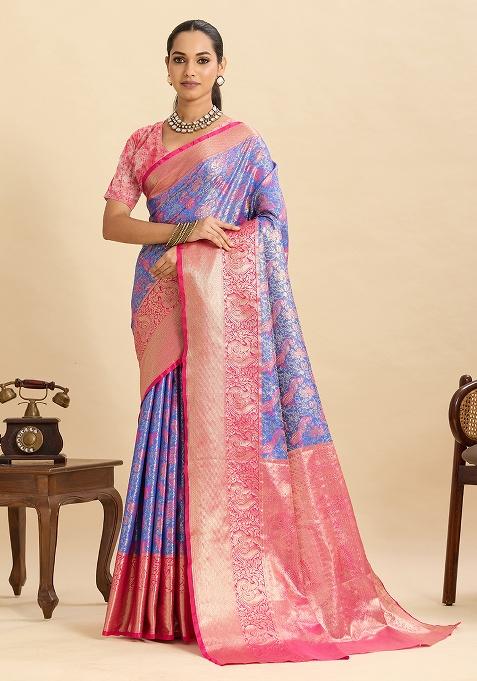 Blue Kanjivaram Silk Saree Set