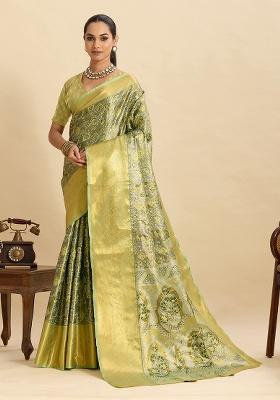Pista Zari Work Silk Saree Set