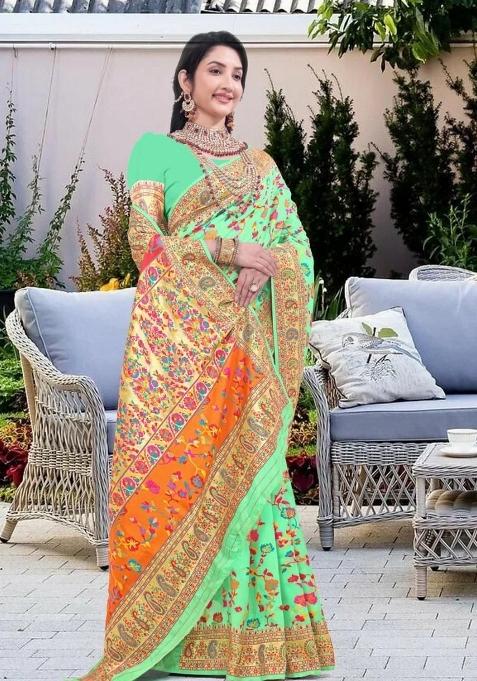Pista Meena Weaving Work Silk Saree Set