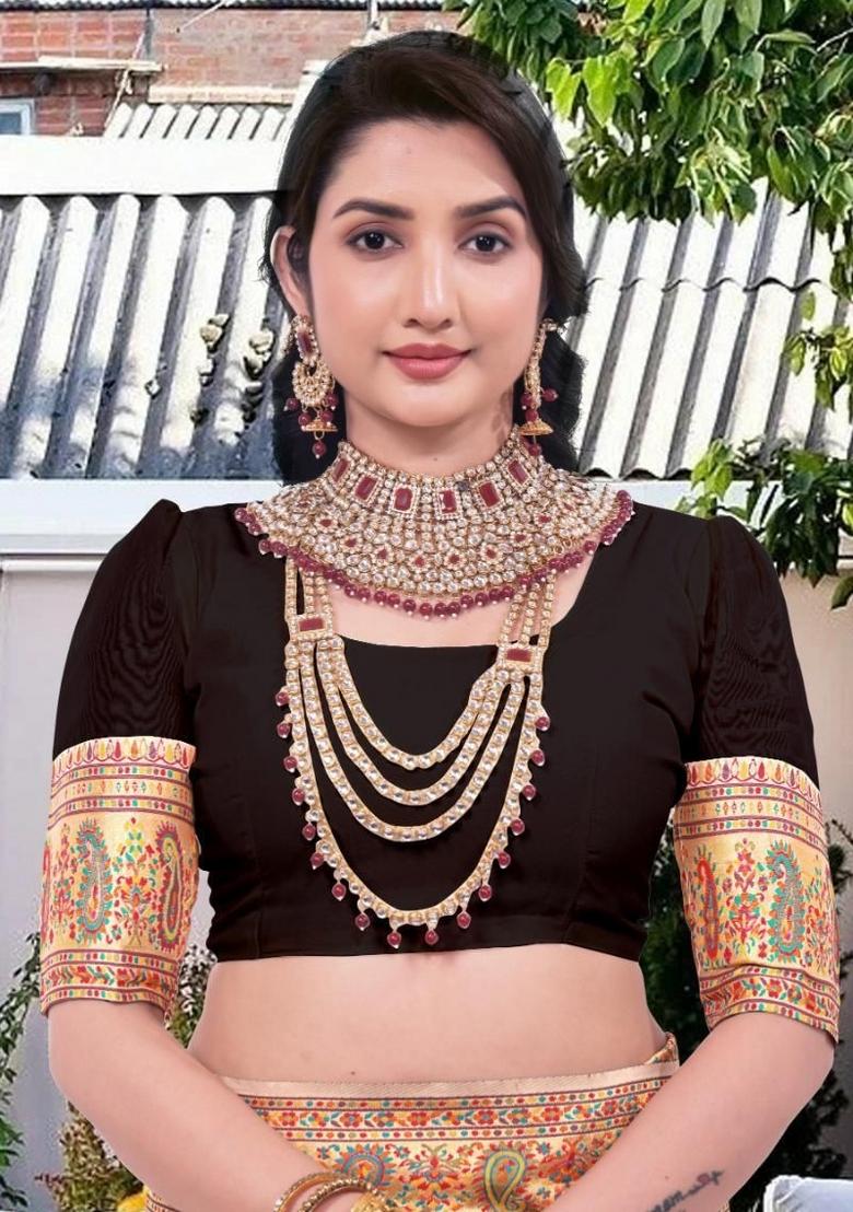 Black Meena Weaving Work Silk Saree Set - Indya