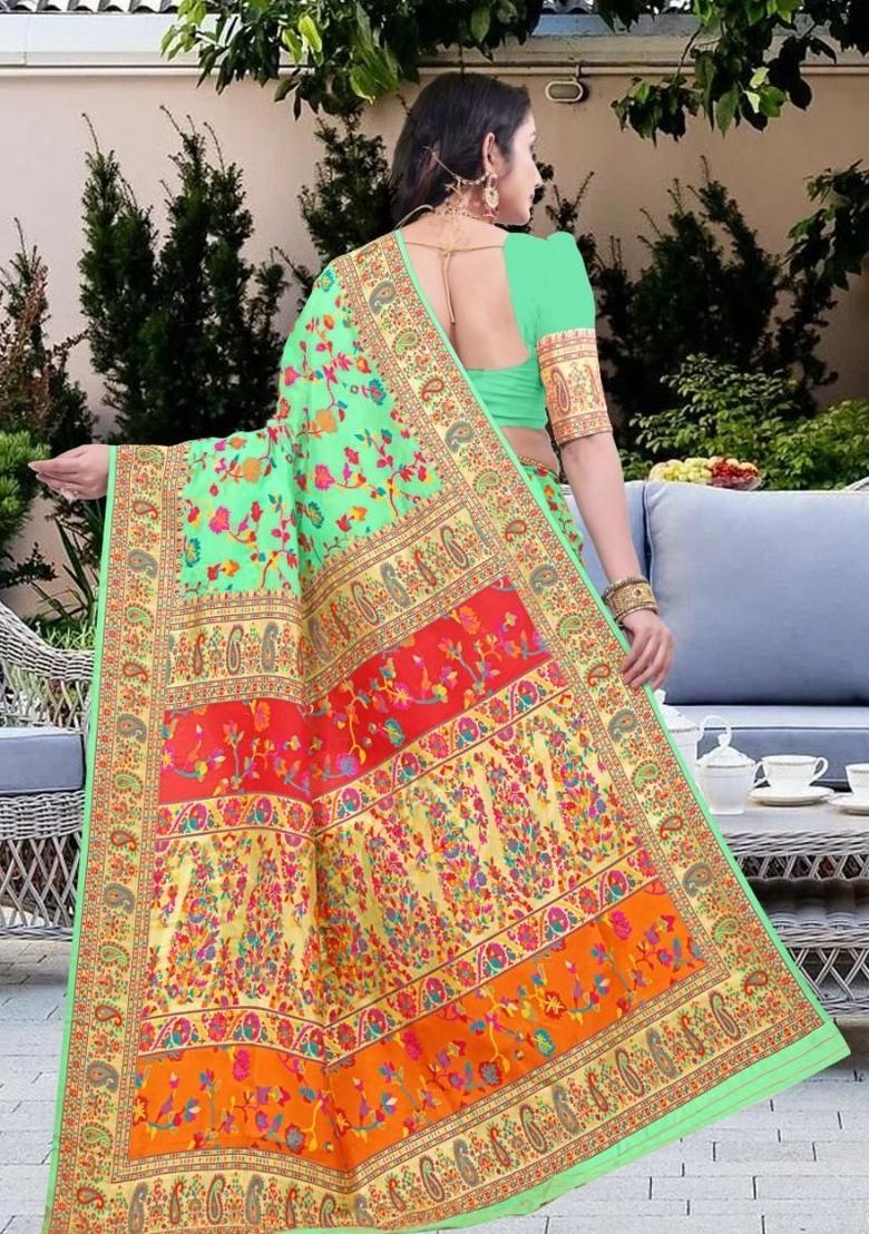 Pista Meena Weaving Work Silk Saree Set - Indya