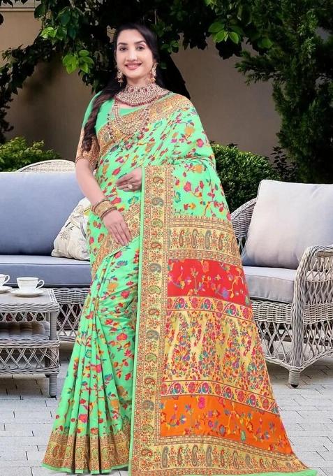 Pista Meena Weaving Work Silk Saree Set