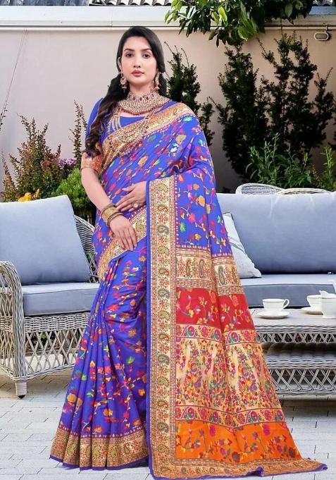 Purple Meena Weaving Work Silk Saree Set