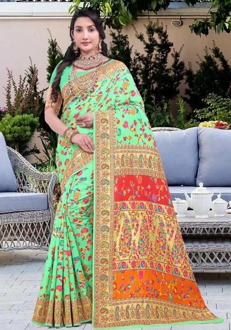 Pista Meena Weaving Work Silk Saree Set