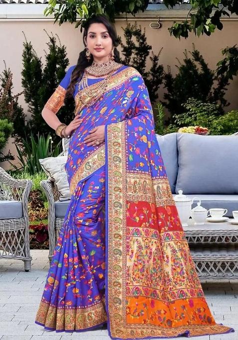 Purple Meena Weaving Work Silk Saree Set