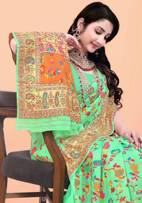Pista Meena Weaving Work Silk Saree Set