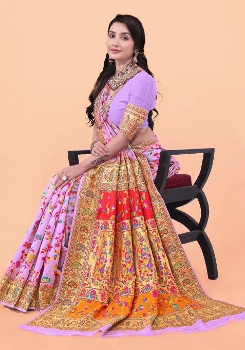 Pink Meena Weaving Work Silk Saree Set