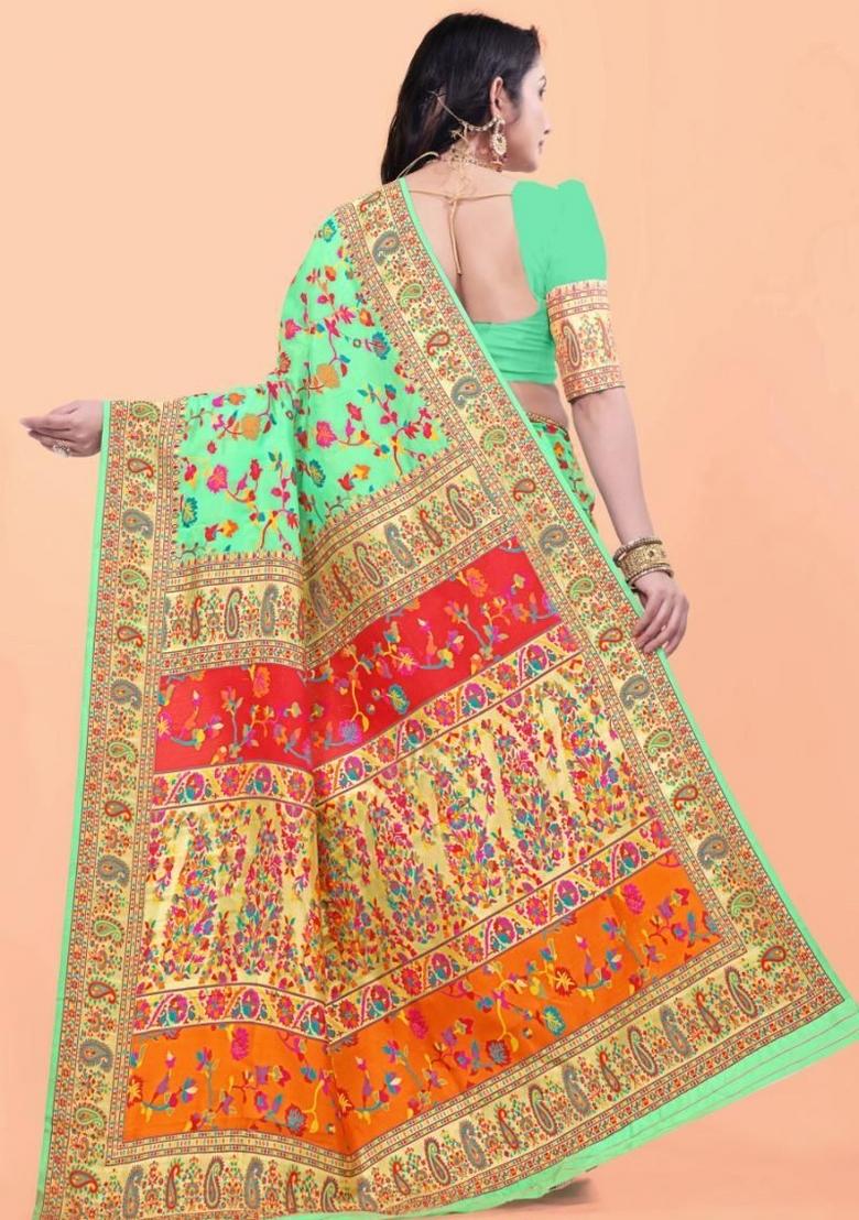 Pista Meena Weaving Work Silk Saree Set - Indya