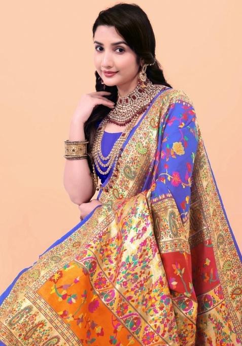 Purple Meena Weaving Work Silk Saree Set