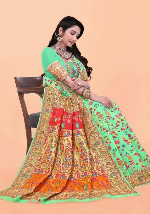 Pista Meena Weaving Work Silk Saree Set