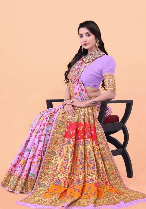 Pink Meena Weaving Work Silk Saree Set